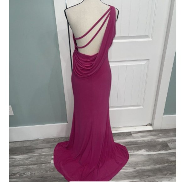 NWT Ieena Mac Duggal One Shoulder Jersey Gown Candy Pink Size 6 - Picture 10 of 11